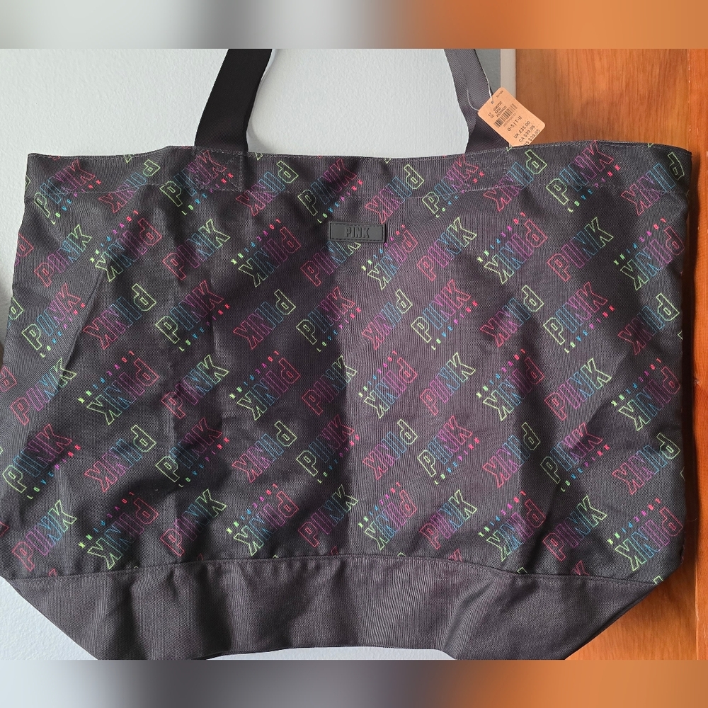 Victoria's Secret PINK Black Tote Travel Festival Shopping Bag NWT